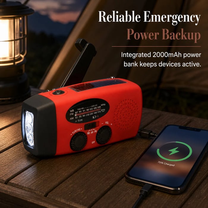 📻 Emergency Solar Hand Crank Radio – AM/FM & NOAA Weather Alerts