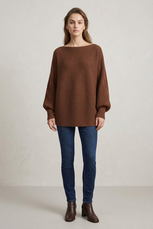 Mocha Ribbed Dolman Sleeve Sweater