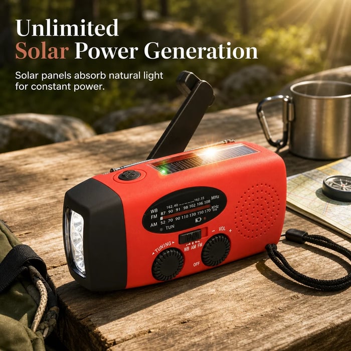 📻 Emergency Solar Hand Crank Radio – AM/FM & NOAA Weather Alerts